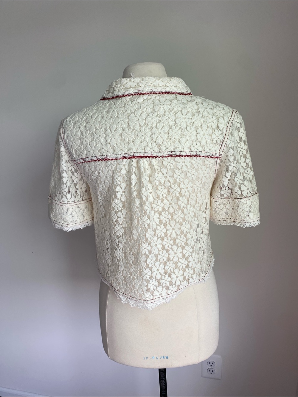 Free People Ivory Lace Short-Sleeve Button-Down Top - Picture 5 of 6
